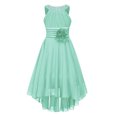 thumbnail image 1 of zdhoor Robe de Fête Sans Manches pour Filles, Ornée de Fleurs, Froncée, en Mousseline Brillante Perlée, Ourlet Asymétrique, Vert Menthe, 12, 1 of 6