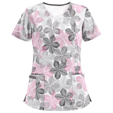 Pompotops Femmes Manches Courtes V-Cou Tops Travaillant Uniforme Blouse