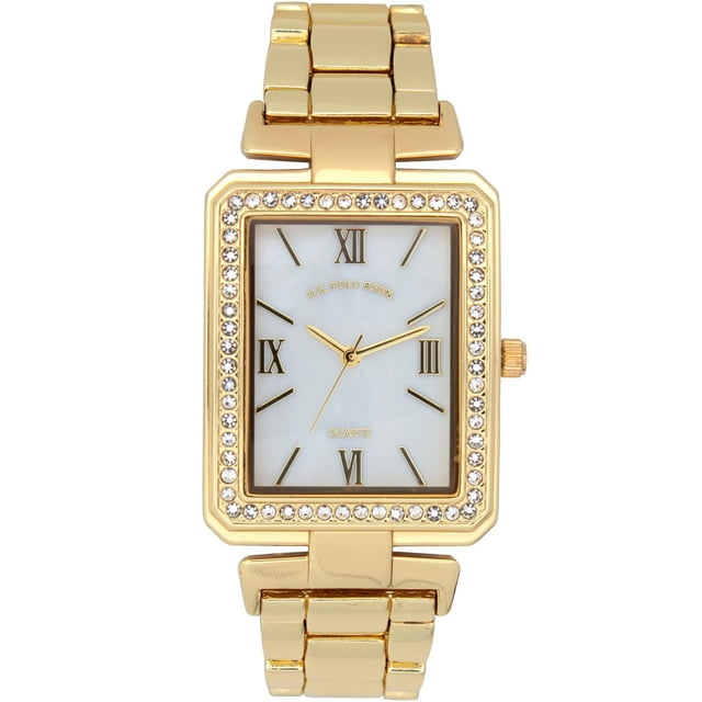 U.S. Polo Assn. Women’s Gold Rectangular Crystal Accent Watch