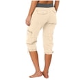 thumbnail image 3 of Cameland Pantalon Cargo de Randonnée pour Femmes en Coton, Taille Élastique, Pantacourt d'Extérieur à Bas Resserré, Pantalon de Sport avec Poches, 3 of 4