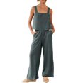 thumbnail image 1 of Women‘s 2 Piece Outfits Square Neck Cotton Tank Crop Top Wide Leg Pants Matching Lounge Set Tracksuit Pockets, 1 of 8