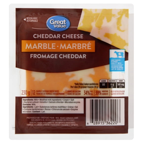 Tranches de fromage cheddar marbré Great Value