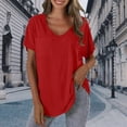 thumbnail image 2 of Yubnlvae T-Shirt Décontracté à Poche à Manches Courtes pour Femmes, T-Shirt Décontracté à la Mode pour Femmes Uni avec Poche, Liquidation! Uni, Col Rond, Rouge, G, 2 of 4