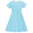 thumbnail image 4 of NJDVHB Robe d'Été pour Tout-Petit, Robe de Plage pour Fille Tout-Petit, Robe de Fête pour Filles, Robe Décontractée à Manches Courtes Imprimée Unie Extensible, Bleu, 140, 4 of 5