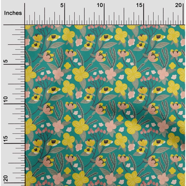 oneOone Rayon Green Fabric Leaves & Tulip Floral Fabric For Sewing Printed Craft Fabric By The Yard 56 Inch Wide