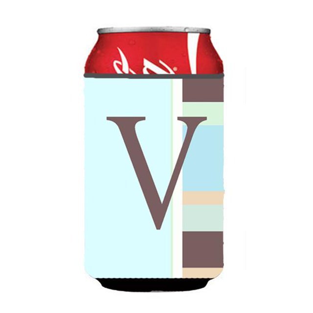 Lettre V Monogramme Initial - Bleu Rayures Peut Ou Biberon