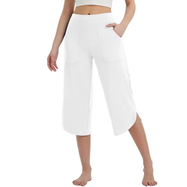 ohmzyzo Womens Cropped Pants Wide Leg Yoga Cropped Pants With Pockets Loose Stretch Training Tight Pants Summer Casual