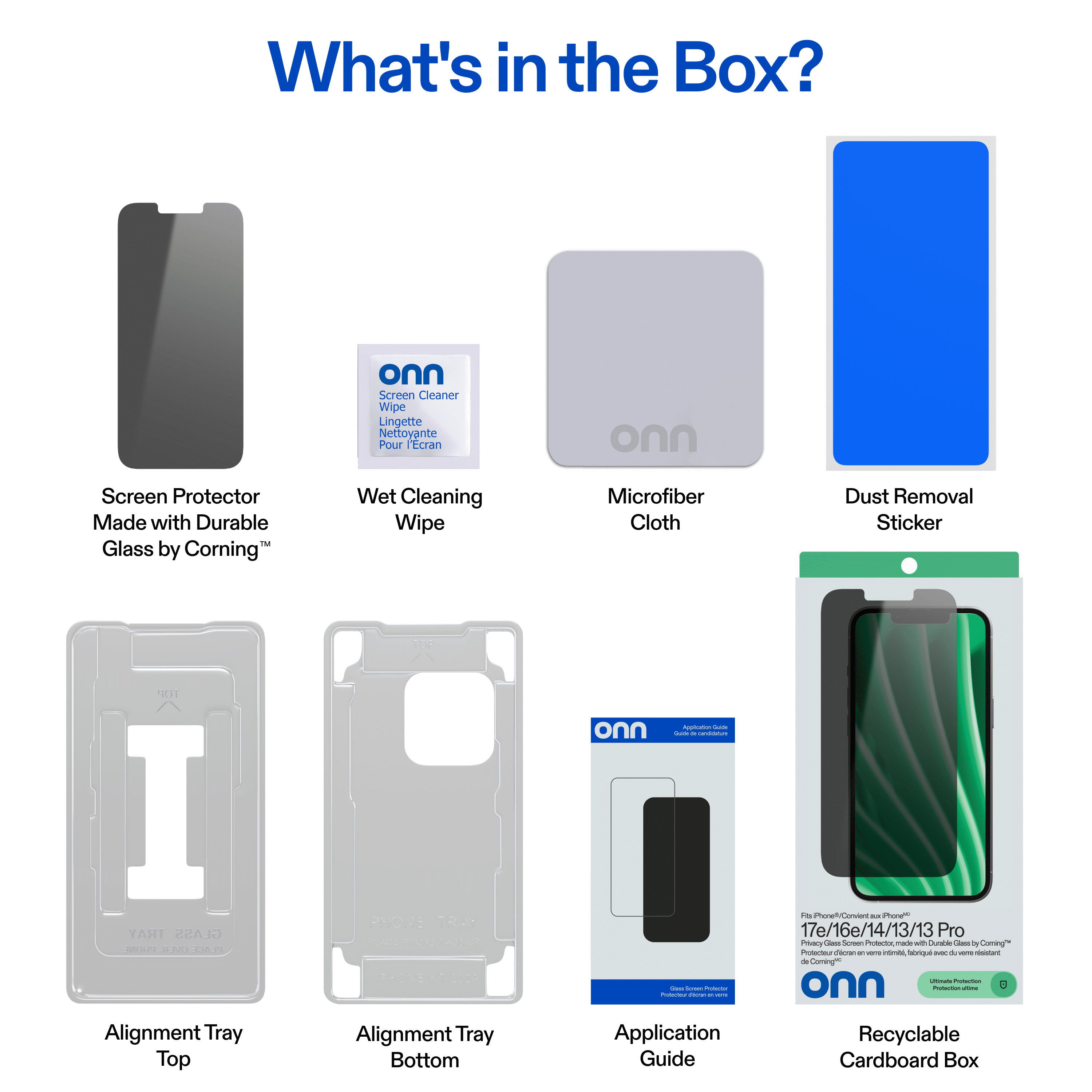 onn Protecteur d’écran en verre intimité pour iPhone® 17e / 16e / 14 / 13 / 13 Pro, fabriqué avec du verre résistant de Corning🅪, intimité à 180°, plateau d’installation facile