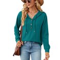 thumbnail image 2 of Yuyuzo Womens Fall Sweatshirts Drawstring V Neck Buttons Long Sleeve Textured Knit Pullover Tops, 2 of 7