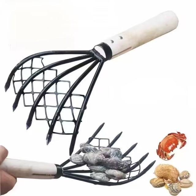 Ynlkorvg Seafood Rake With Mesh Net 10.24in High Rake Clamming Rake 5 Tine Beach Rake Clamming Equipment For Clam Digging Clam Rake Digging Seafood Rake