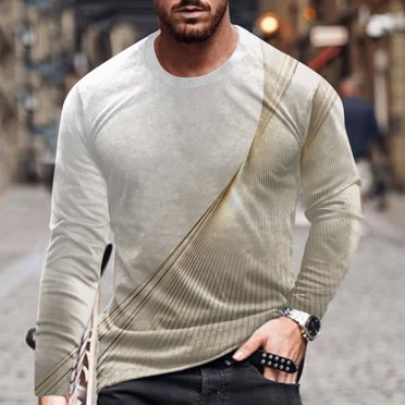 Meichang T-Shirt à Manches Longues pour Homme Grand, T-Shirts Graphiques pour Hommes Décontractés à Imprimé 3D d'Illusion d'Optique, T-Shirts Mode à Col Rond Grande Taille à Manches Longues pour Hommes