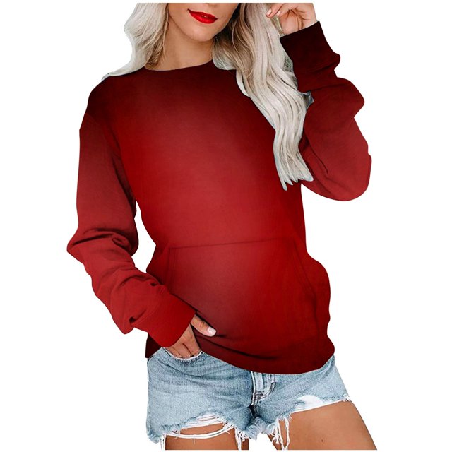 HKEJIAOI 2023 Haut Femme Col Rond Bloc de Couleur Manches Longues