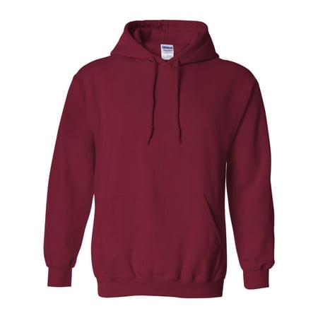 Gildan Heavy Blend™ Chandail à Capuchon 18500 de Couleur Bordeaux Uni, Idéal pour une Tenue Décontractée Ou la Superposition. Comprend une Poche Kangourou avant, un Capuchon à Cordon Ajustable et des Poignets et Ourlet Côtelés. le Chandail à Capuchon Est Affiché sur un Fond Blanc Uni.