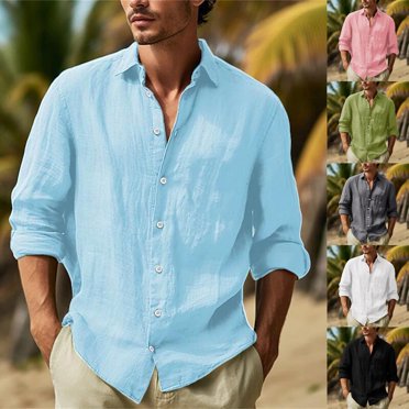 WRKEKC Chemises à Manches Longues pour Hommes, T-Shirts à Manches Longues pour Hommes, Chemise Blouse à Col Rabattu à Manches Longues Unie Décontractée et Tendance pour Hommes