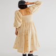 thumbnail image 3 of Robe Longue pour Femmes Manches Longues Col Carré Broderie Fleur Robe Évasée, 3 of 4