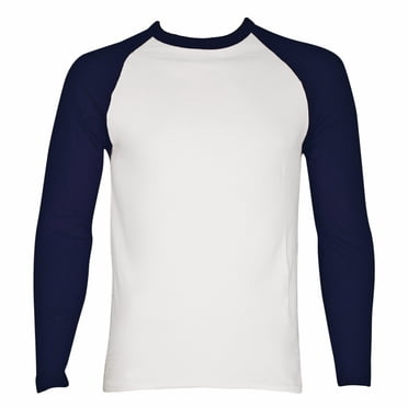 SLM T-Shirt Raglan de Baseball en Coton à Manches Longues pour Homme - Blanc/marine - Petit