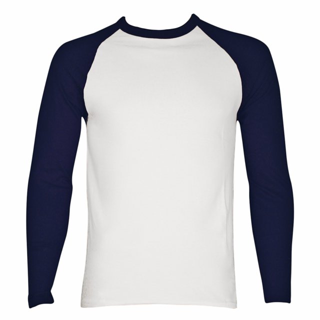 SLM Men's Long Sleeve Cotton Baseball Raglan Tee Shirt Jersey -White/Navy-XL