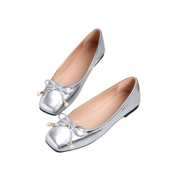 Commforr Dress Shoes for Women Women's Shoes Womens Trendy Shoes Mary Jane Shoes for Women Women's Flats Flats for Women Dressy Bowknot Square Toe Ballet Flat Shoes Slip On Casual Shoes Silver 9