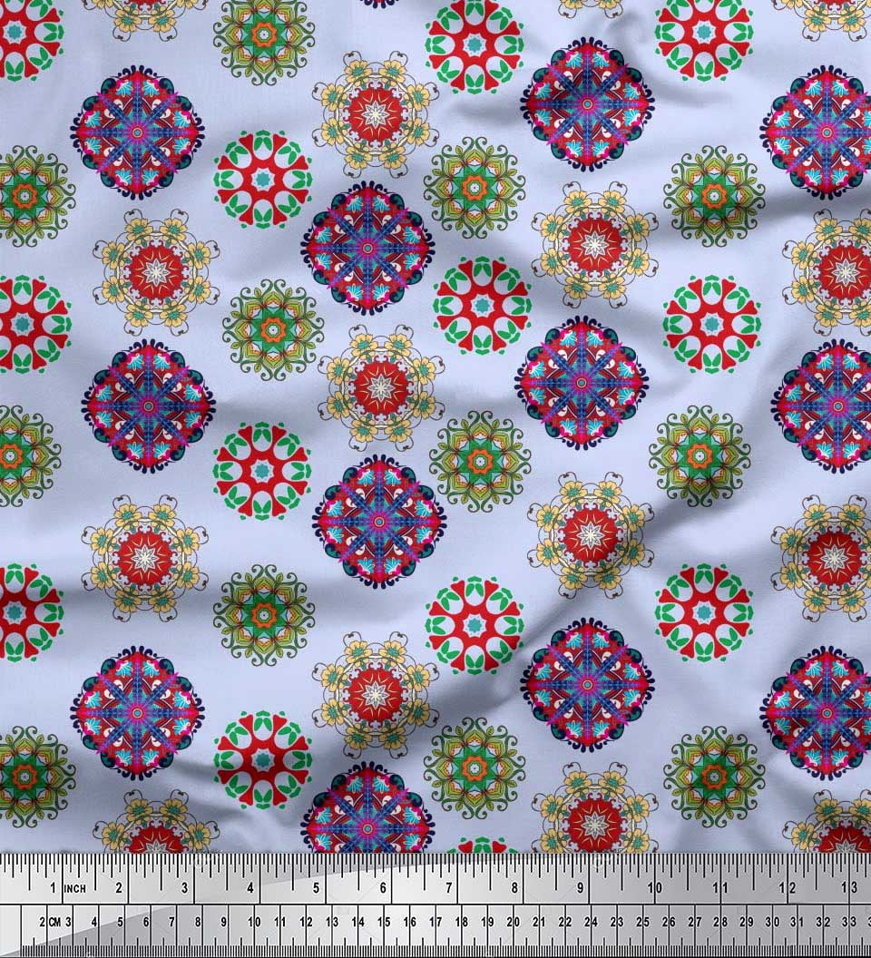 Soimoi Silk Fabric Mandala Kaleidoscope Print Fabric by Yard 42 Inch Wide