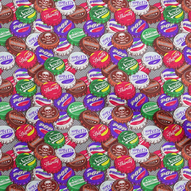 oneOone Coton Soie Rouge Tissu Rétro Bouteille Soda Cap Robe Tissu Tissu Imprimé par la Cour 42 Pouces Large-Na