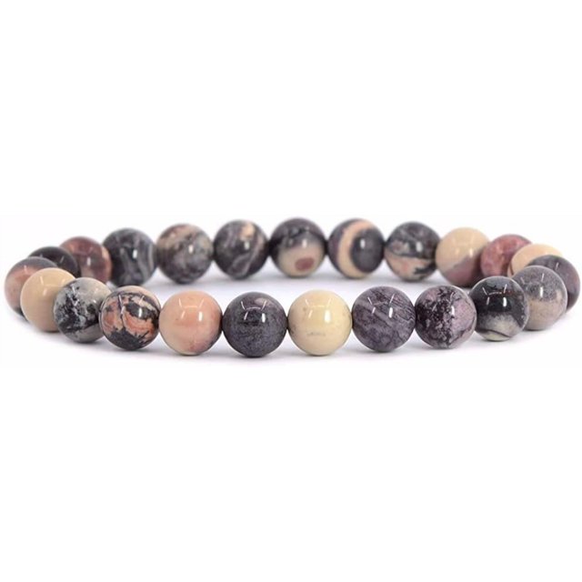 Bracelet Extensible Unisexe en Perles Rondes de 8 mm avec Pierre Précieuse de Jaspe Natural Exotica 7 Pouces