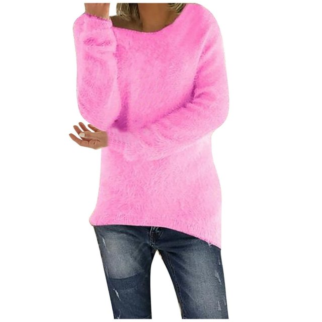 Chandails pour Femmes Unis Coupe Ample Blouse Légère Confortable Hauts Automne Hiver Manches Longues Hauts Décontractés Col Rond Chandail Hauts Noir P