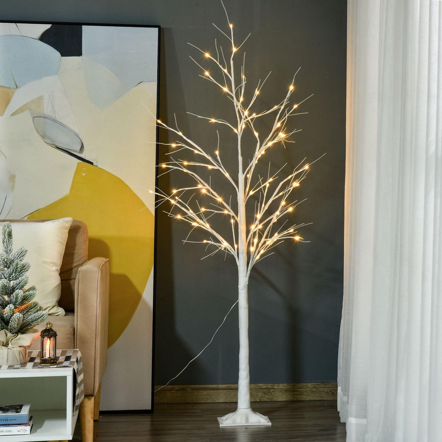 Outsunny 5FT lampe d'arbre artificiel avec 58 LED chaudes et 8 modes d'éclairage, bricolage pour la fête de mariage d'anniversaire en extérieur et en intérieur
