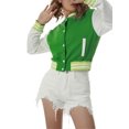 thumbnail image 2 of Women Varsity Baseball Jacket Casual Sweatshirt Long Sleeve Colorblock Button Down Cropped Bomber Coat, 2 of 9