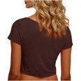 thumbnail image 5 of VSSSJ Hauts Courts pour Femmes Manches Courtes Col Rond Extensible Chandail Décontracté Ajusté Uni Confortable Été Basique T-Shirts Courts Café Taille Unique, 5 of 5