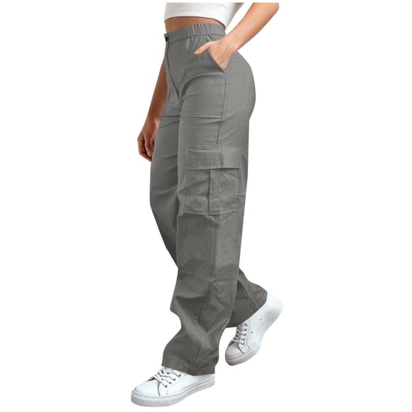 Ltctricy Women's Cargo Pants Elastic High Waisted Wide Leg Travel Hiking Pants Loose Fit Casual Trousers with Pockets(Gray,XX-Large)