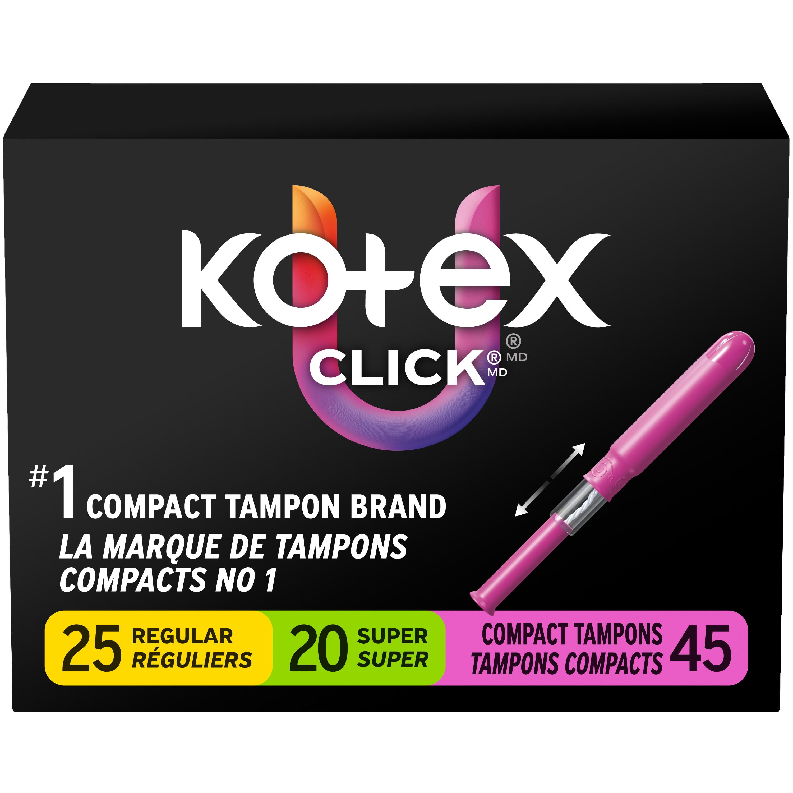 U by Kotex Click Compact Multipack Tampons, Regular/Super, Unscented, 45 Count