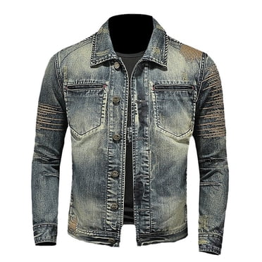 Pisexur Jean Jacket Men's Solid Color Button Pocket Slim Fashion Casual Work Denim Jacket Denim Jacket for Men Plus Size Fall Jackets for Men