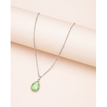 Collier en Goutte de Pierre de Naissance Vert d'Août Silvertone