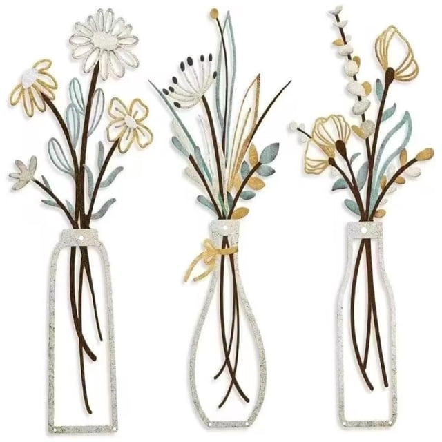 Autocollants Muraux Modernes en Métal à Motif de Fleurs, Décoration Botanique Naturelle pour la Maison, Design Intérieur Minimaliste