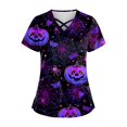 thumbnail image 1 of LINMOUA Plus SizePrinted Scrub Working Uniform Tops For Women's Cross V-Neck Halloween Print Short Sleeve Fun T-Shirts Workwear Tee With Pockets, 1 of 3