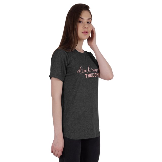 Inkmeso Womens Quote Top Drink Happy Thoughts Graphic Print Tee T-Shirt
