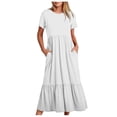 thumbnail image 1 of Pisexur Robes d'Été pour Femmes à Col Rond, Robe Fluide Plissée Tendance à Manches Courtes, Mode avec Poche, Robe d'Été de Plage Évasée à Imprimé Floral, 1 of 5