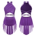 thumbnail image 1 of TiaoBug Robe de Danse Lyrique pour Filles Jupe Asymétrique à Sequins Col Licou Justaucorps de Patinage Artistique Robe Violet 8, 1 of 6