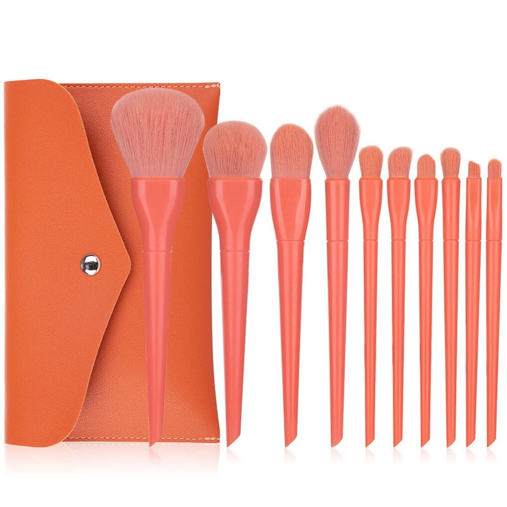 10 Pieces Beauty Make Up Makeup Brush with Long Brushes with Long Handle Portable Powder Cosmetics Set Supply for Professional Outdoor Travel Orange