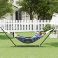 thumbnail image 3 of BeesClover Hamac Double Bleu avec Support, Hamac en Coton Portable Robuste de 450 Lb pour 2 Adultes, Ensemble de Hamacs Autoportant Intérieur Extérieur avec Support en Acier et Sac de Transport, 3 of 8