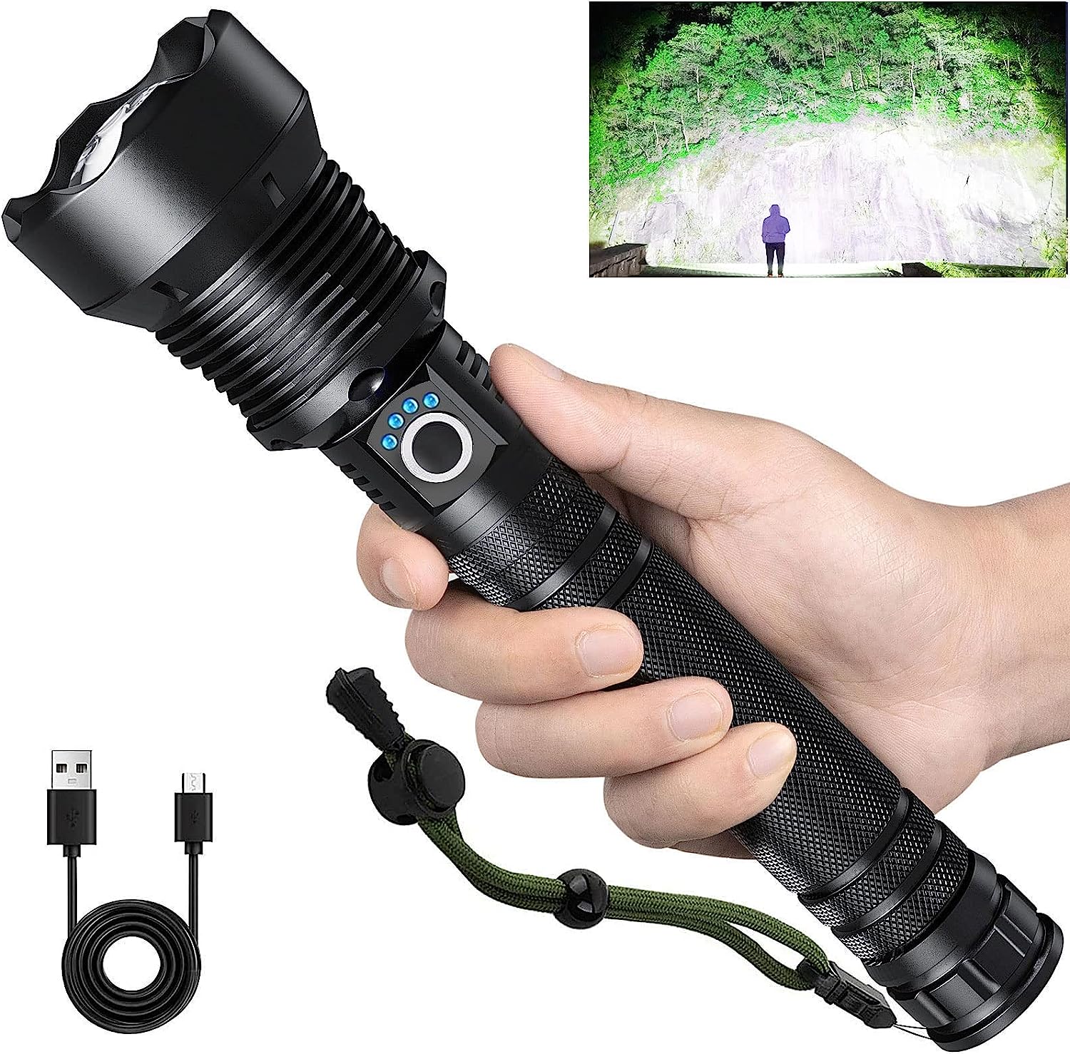 SURJDE Rechargeable Flashlights 900,000 Lumens, Super Bright LED Flashlight High Lumens with USB Cable, 5 Modes Waterproof Flashlight Powerful Flash Light for Home Camping Hiking