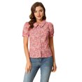 thumbnail image 1 of INSPIRE CHIC Blouse Boutonnée pour Femme à Manches Courtes Bouffantes Col Rabattu Haut en Coton à Motif Floral S Rose, 1 of 6