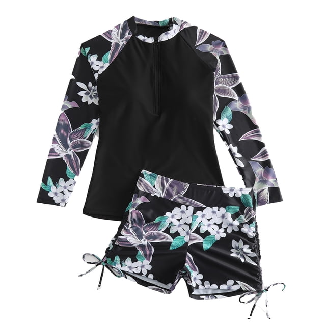Catégorie de Produit Maillots de Bain Rash Guards Femmes Maillot Dermoprotecteur UPF 50+ Manches Longues Surf Maillots de Bain Deux Pièces avec Soutien-Gorge Intégré