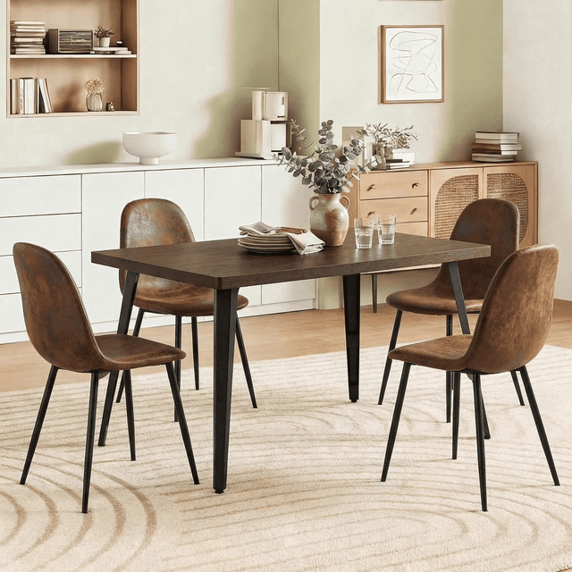 Homy Casa Modern Dining Chairs Set of 4, Brown Faux Suede Chairs with Metal Legs