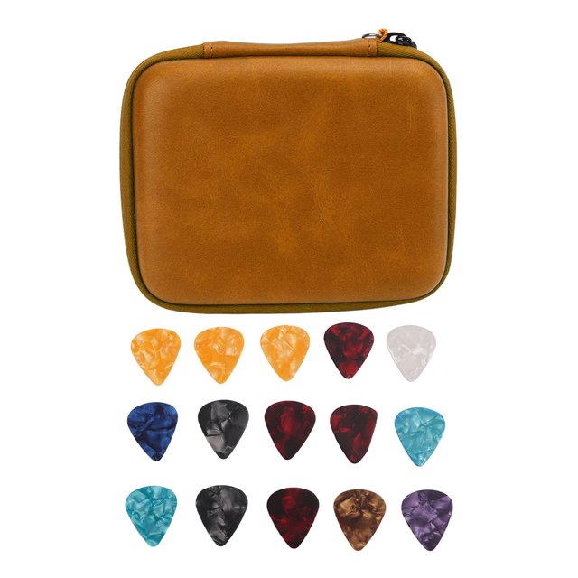 Guitar Pick Holder Case, Guitar Pick Bag Set Large Space EVA And Cloth For Storage Yellow With Strap