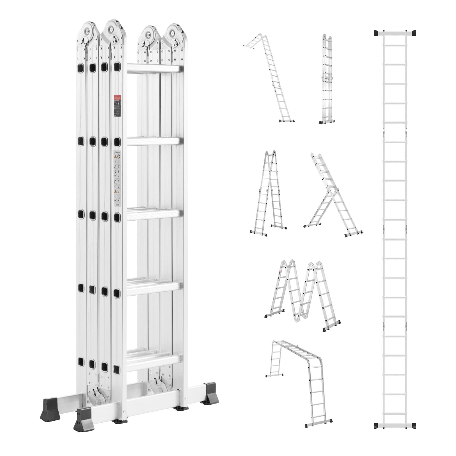 KFFKFF Multi-Purpose Folding Ladder, 7-in-1 Tall Extension Step Ladder, A Frame 5 Step Telescoping Ladder, 19ft Reach Height Heavy Duty Adjustable Ladder, 330 lbs Capacity