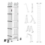 KFFKFF Échelle à pliage multi-usages, 7-in-1 Échelle d'extension de grande portée, un cadre 5 Échelle de télescopage, 19ft Échelle réglable de la hauteur d'accès, 330 Capacités