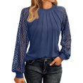 thumbnail image 2 of Timegard Hauts pour Femmes Dentelle Manches Longues Épaules Tombantes Blouse Froncée Automne Décontractée Col Rond T-Shirt Confortable Hauts, 2 of 6