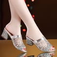 thumbnail image 2 of Pompotops Women's Slip On High Heel Peep Toe Crystal Slipper Casual Sandals Shoes, 2 of 8