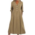 thumbnail image 1 of Pisexur Robes d'Automne pour Femmes 2024 Col Rabattu Manches 1/2 Robe Maxi Mode Élégante Couleur Unie Robes de Retour à la Maison Décontractées Fluides Col en V Boutonnée Robe de Cocktail, 1 of 6